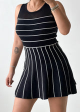 Size XS-S Black & White Striped Knit Skater Mini Dress