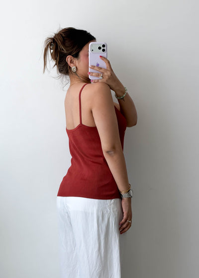 Size M-L Rust Ribbed Embroidered Camisole