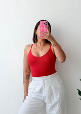 Size S-M Red Scoop Neck Bodysuit