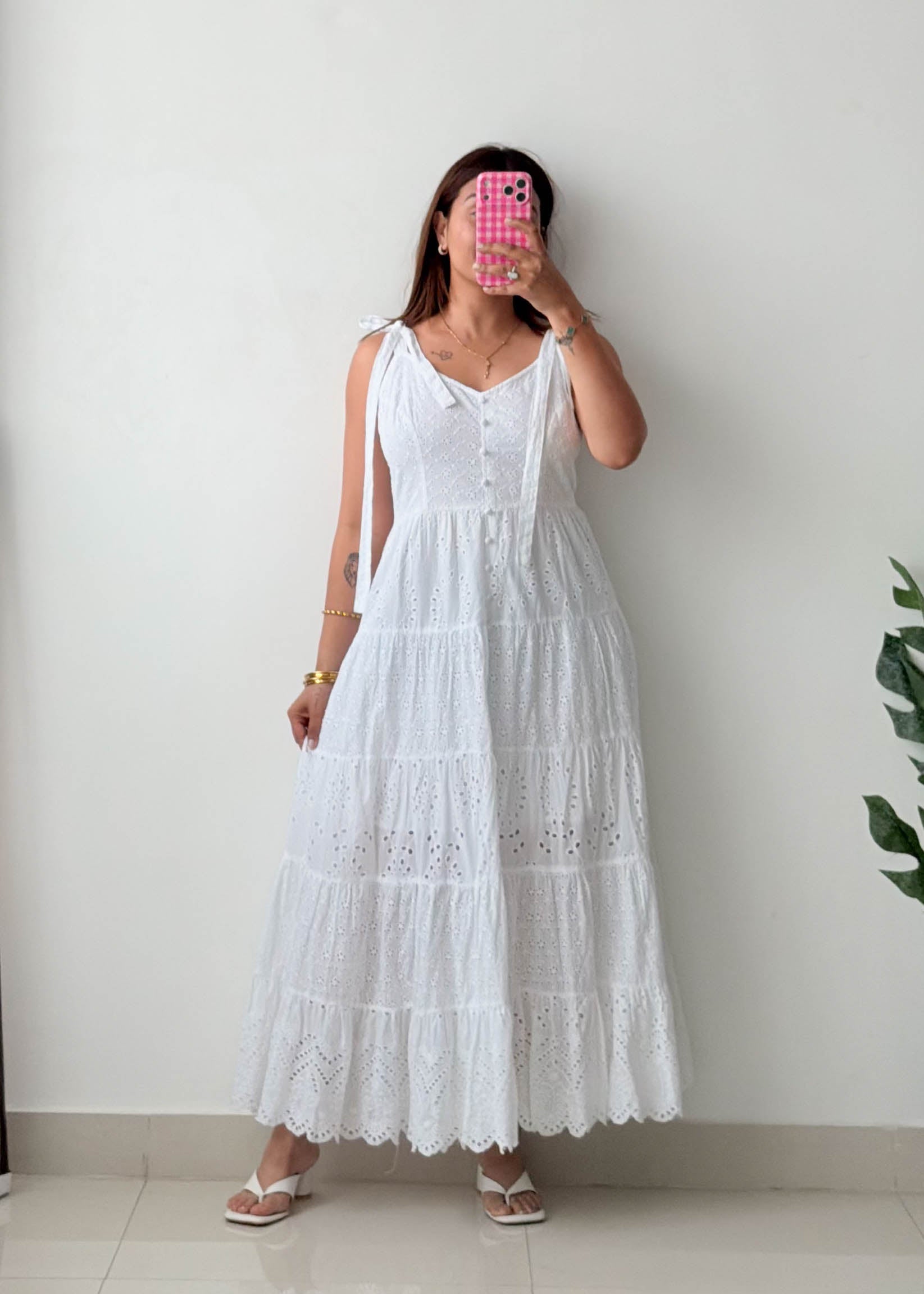 Size L-XL White Eyelet Maxi Dress