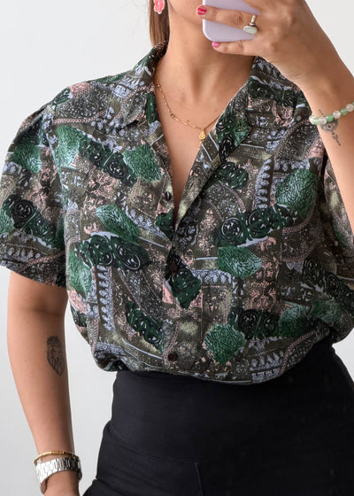S-M Green Scenic Print Viscose Shirt