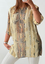 Size M Beige Abstract Print Tunic Top