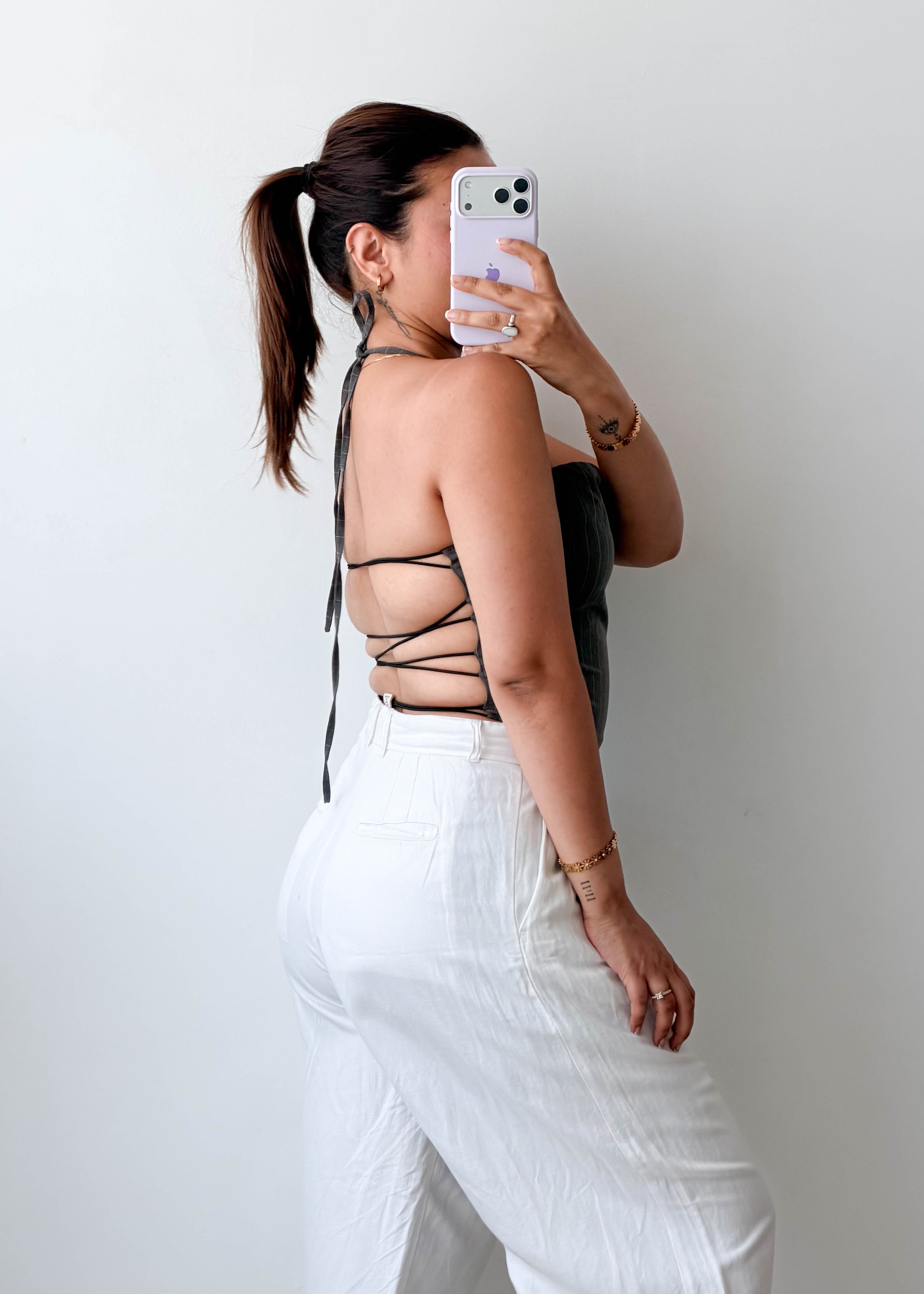 Size XS-S Charcoal Pinstripe Halter Top