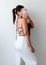 Size XS-S Charcoal Pinstripe Halter Top