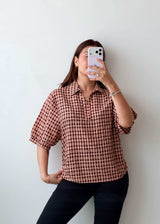 M-L Brown Checkered Oversized Shirt