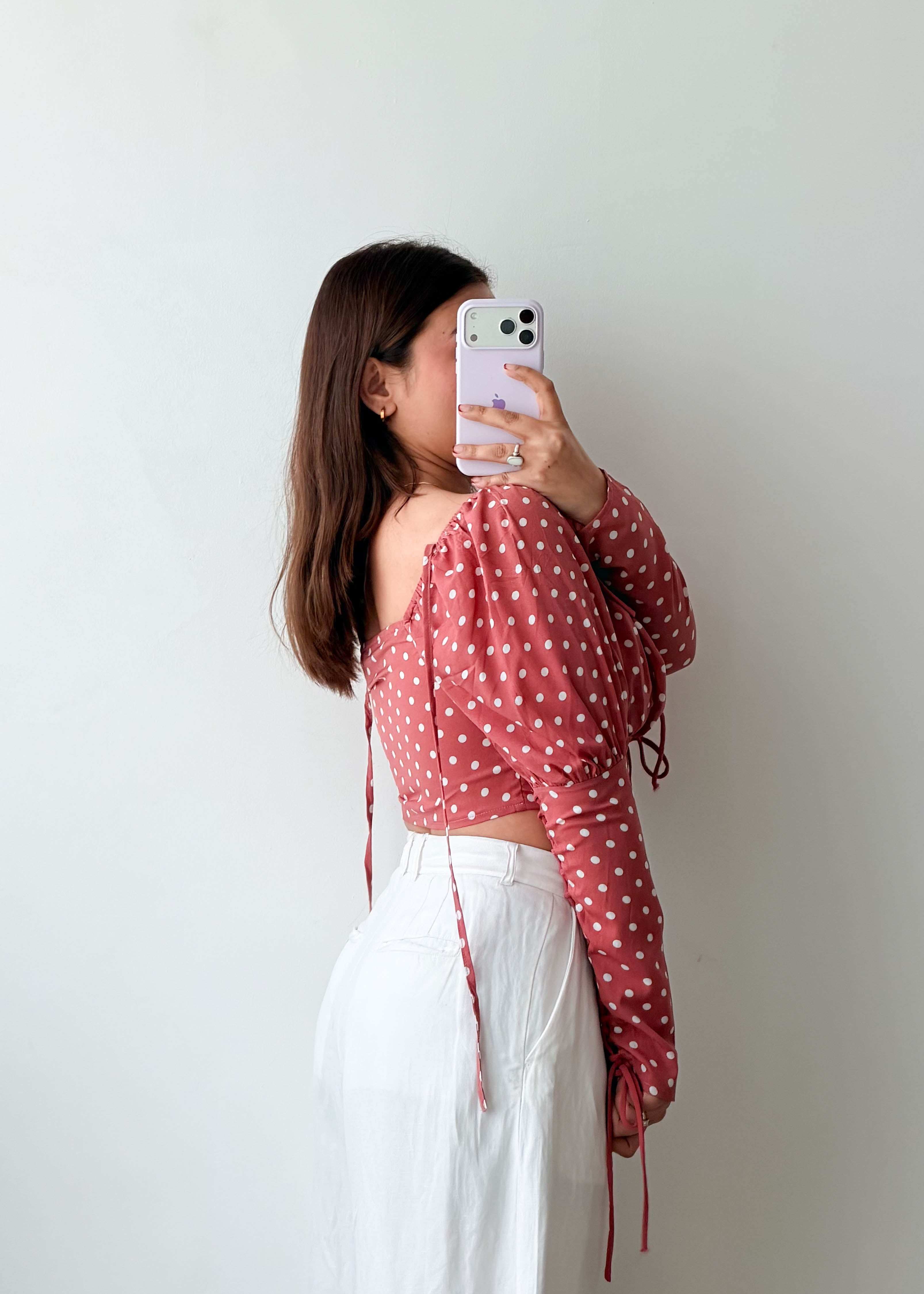 Size XS-S Pink Polka Dot Tie-Up Crop Top