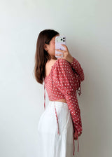 Size XS-S Pink Polka Dot Tie-Up Crop Top