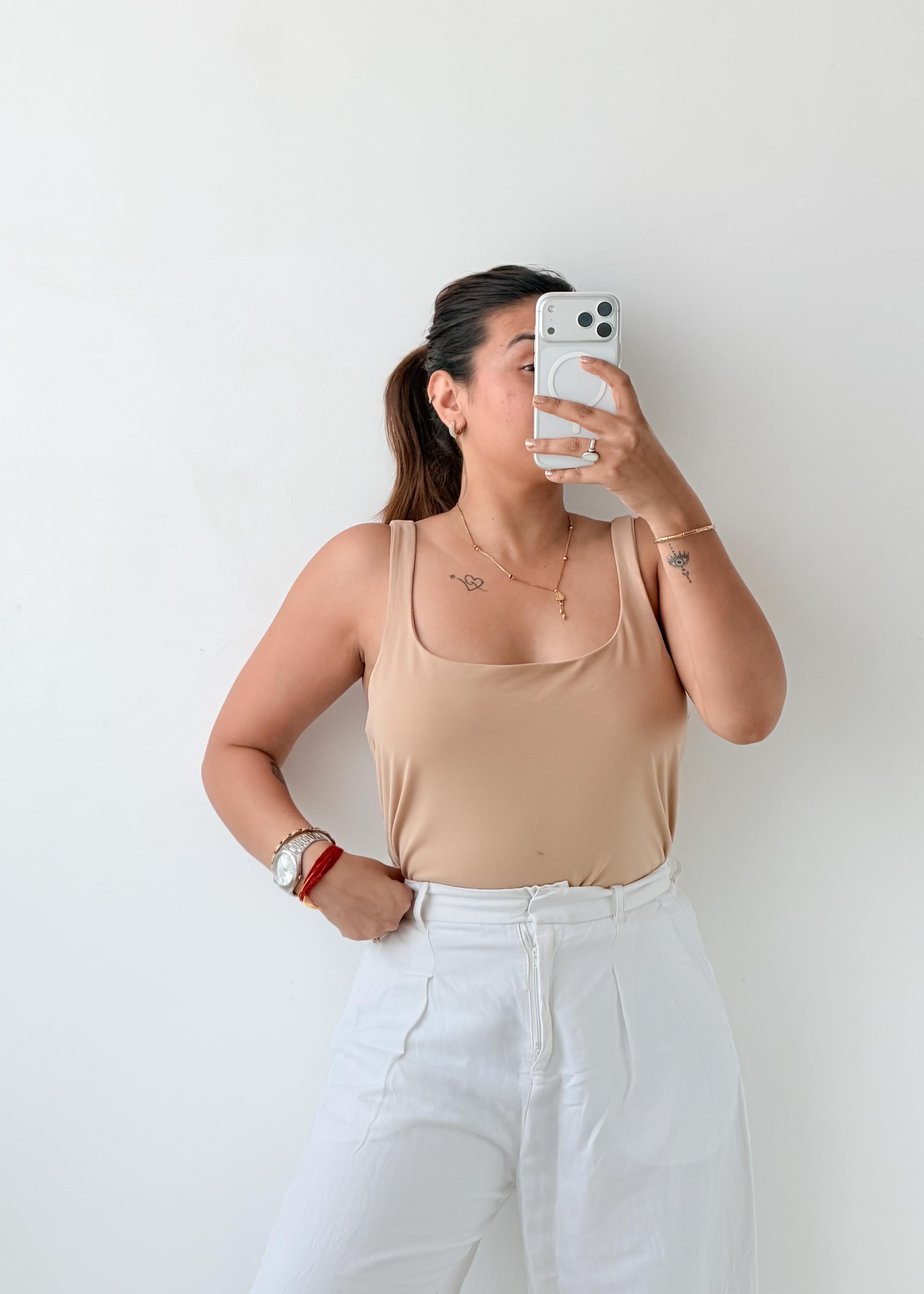 Size XL Beige Square Neck Bodysuit