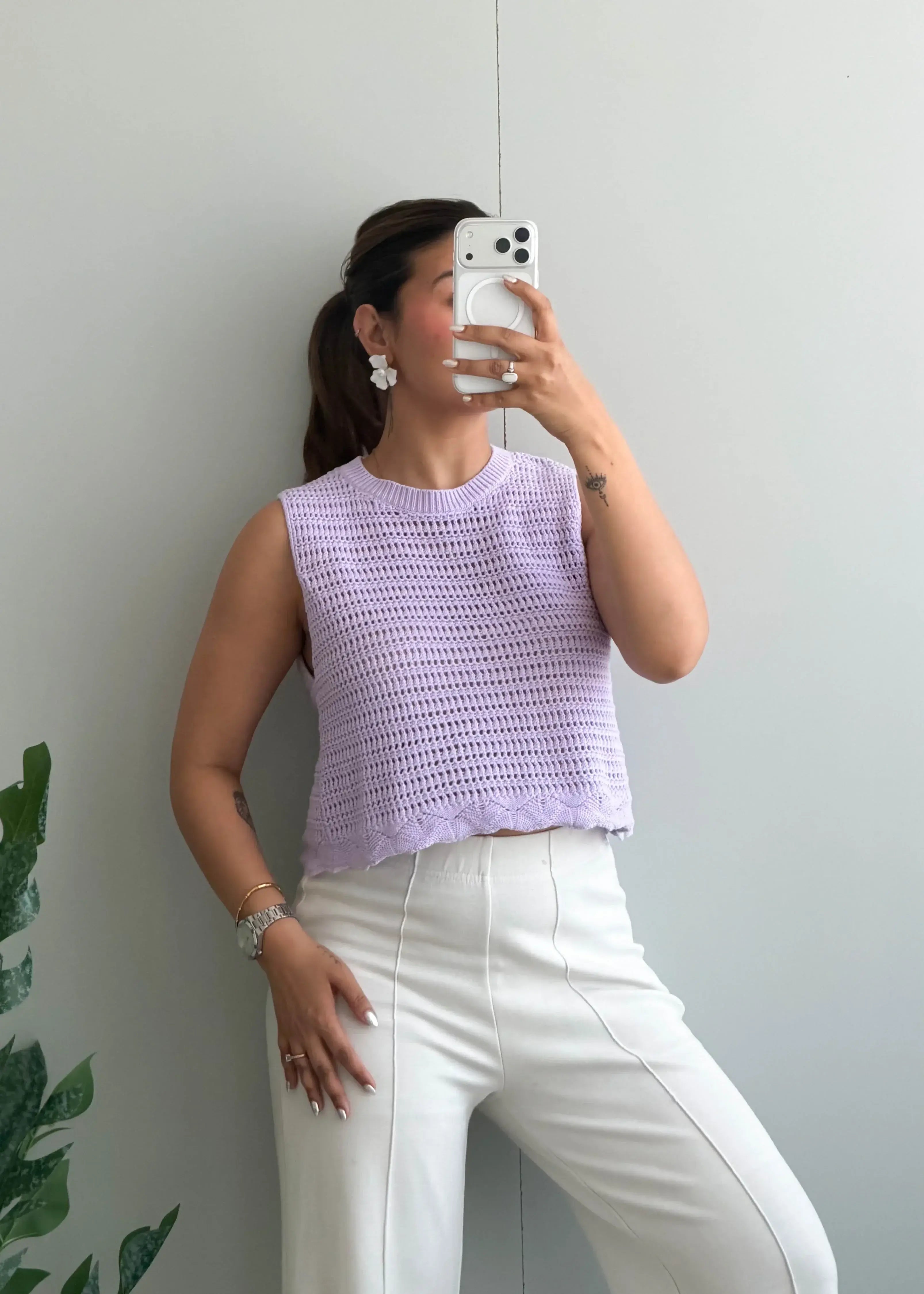 Size S-M, Lavender Sleeveless Textured Top - Closet by Payal