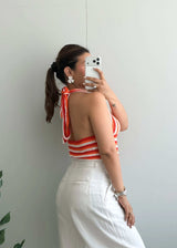 Size L-XL, Orange Striped Halter Crop Top - Closet by Payal