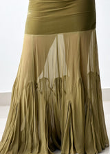 Size M Olive Green Ruched Maxi Dress
