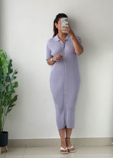 Size L-XL Lilac Ribbed Polo Midi Dress