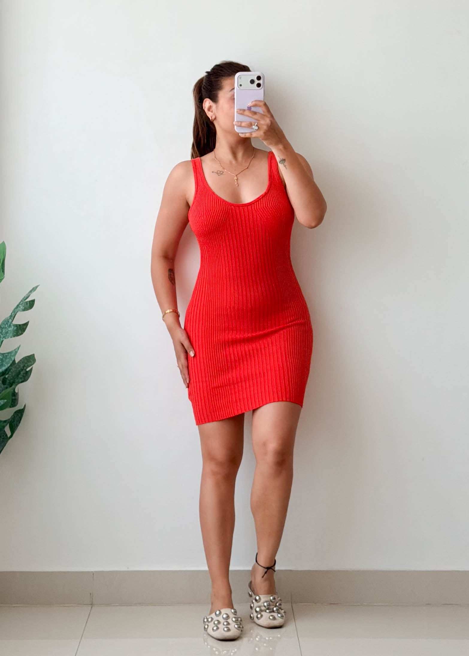 Size S-M Red Ribbed Bodycon Mini Dress
