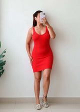 Size S-M Red Ribbed Bodycon Mini Dress