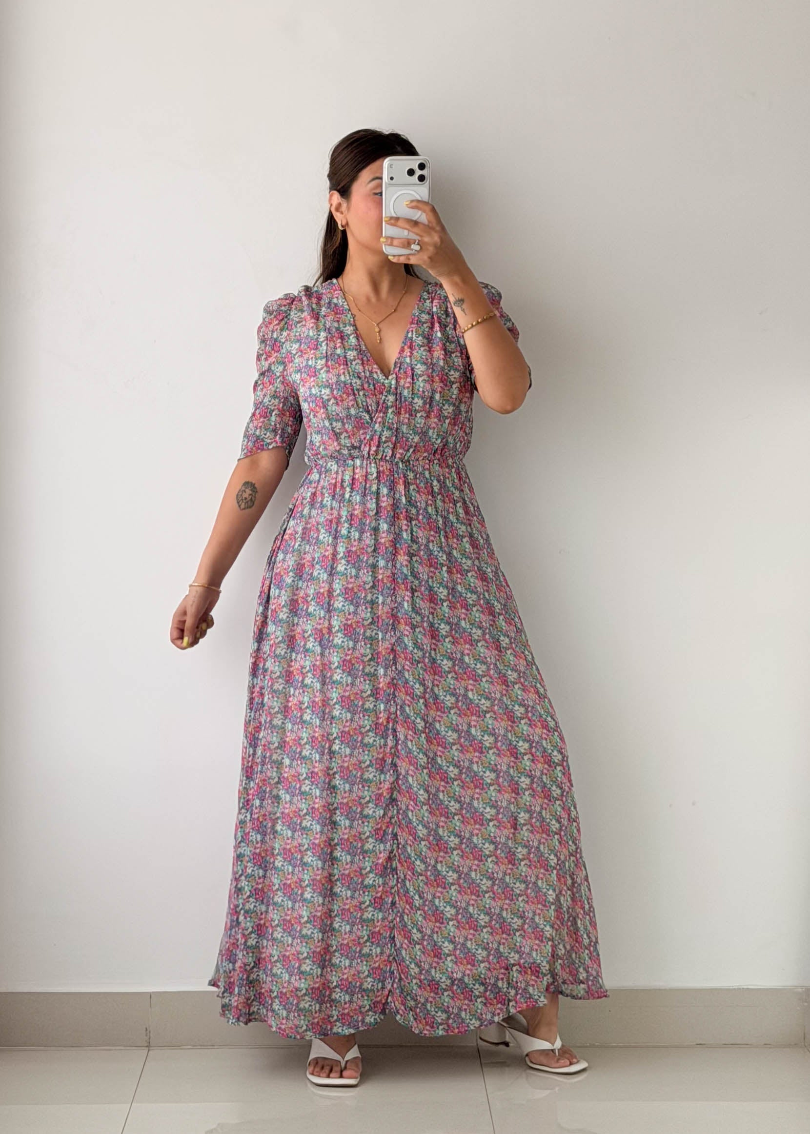Size M-L Pink Floral Wrap Maxi Dress
