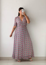 Size M-L Pink Floral Wrap Maxi Dress