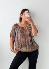 Size M-L Brown Geometric Balloon Top