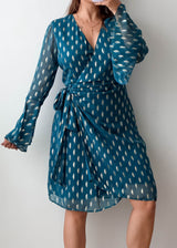 Size M-L Teal Printed Wrap Dress