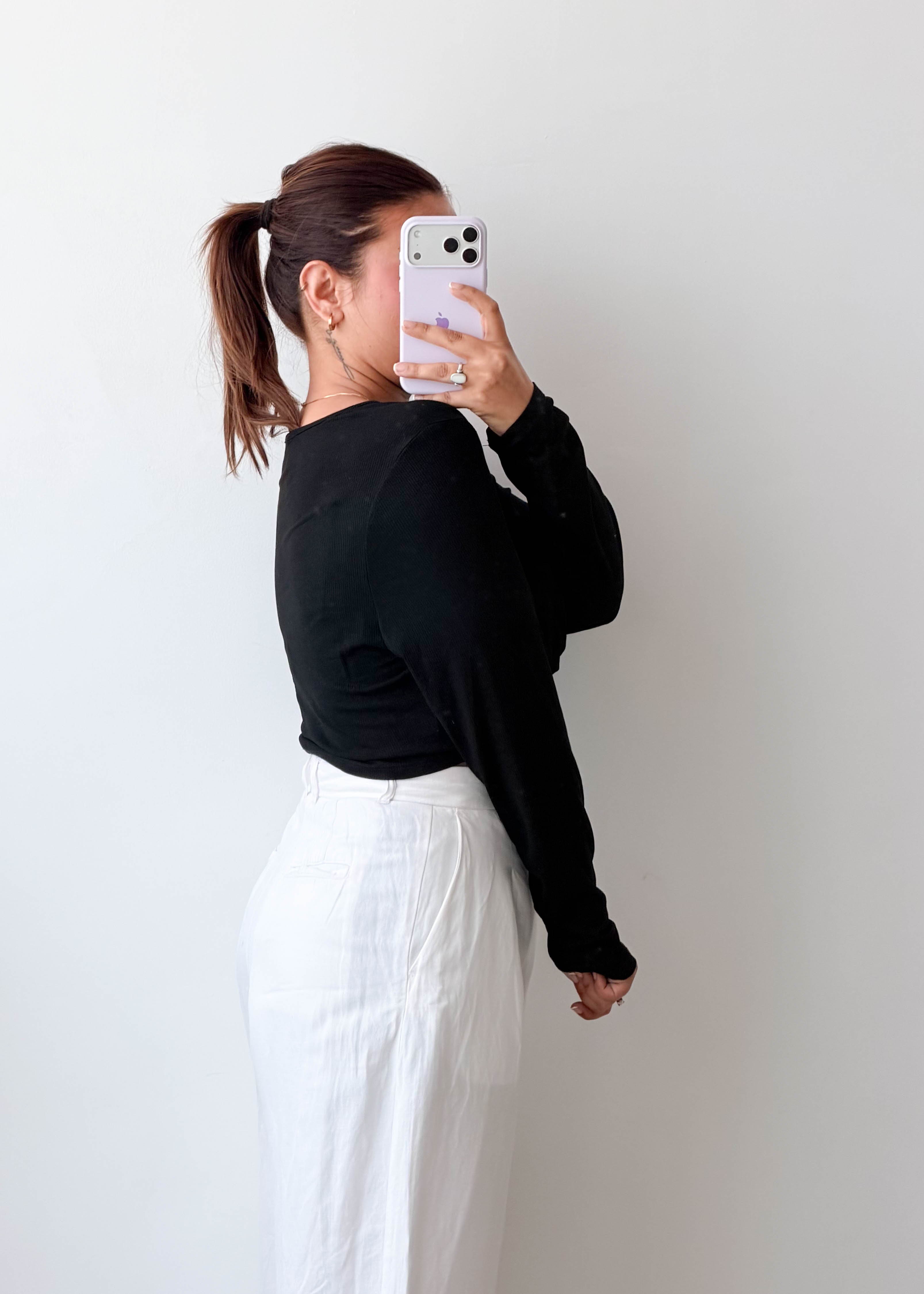 Size L-XL Black Twist Front Crop Top