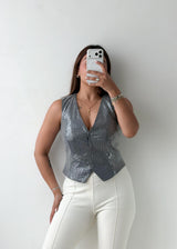 Size S-M Silver Sequin Vest Top