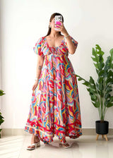 Size S-M, Multicolor Abstract Maxi Dress