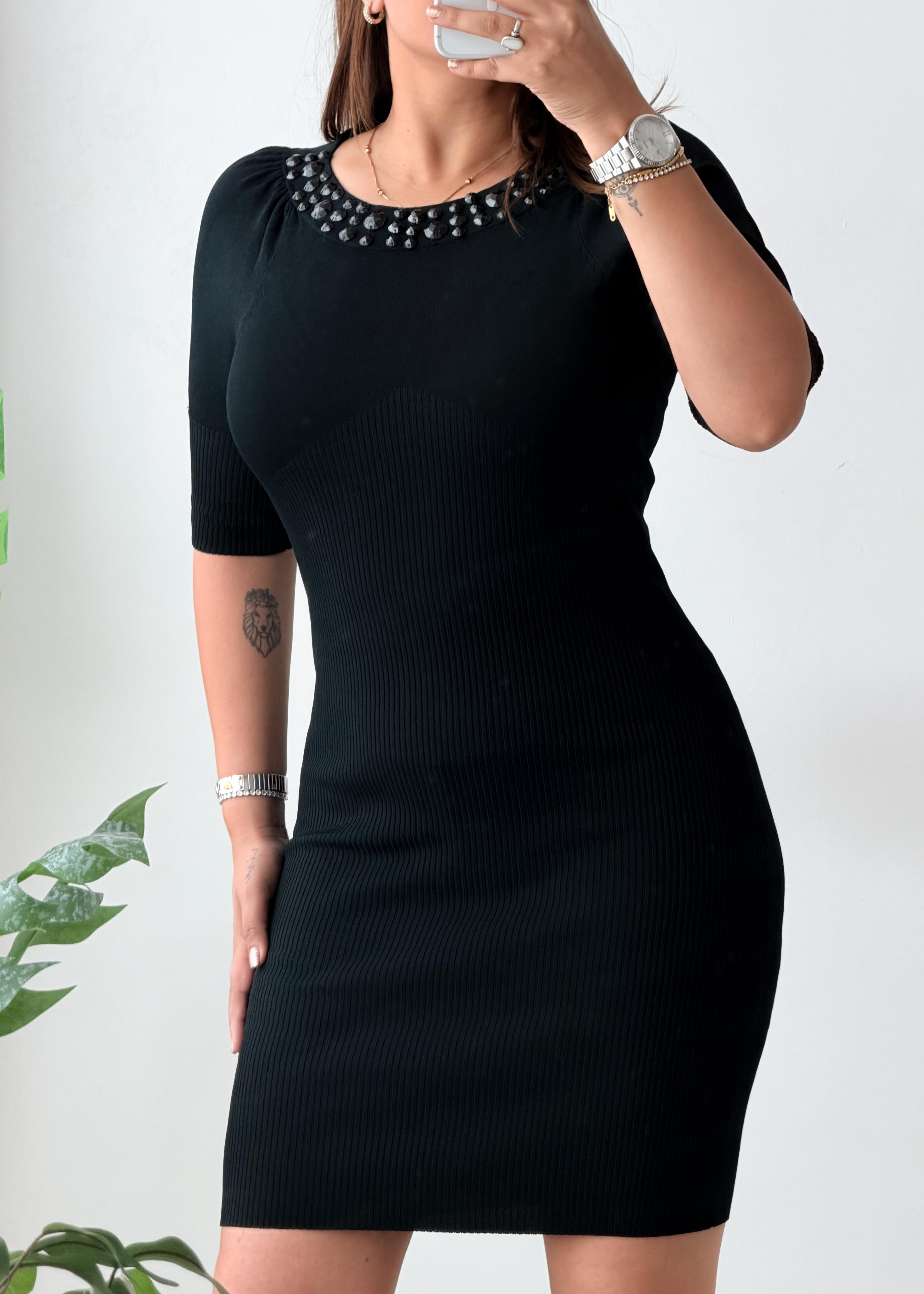 Size S-M Black Embellished Knit Mini Dress