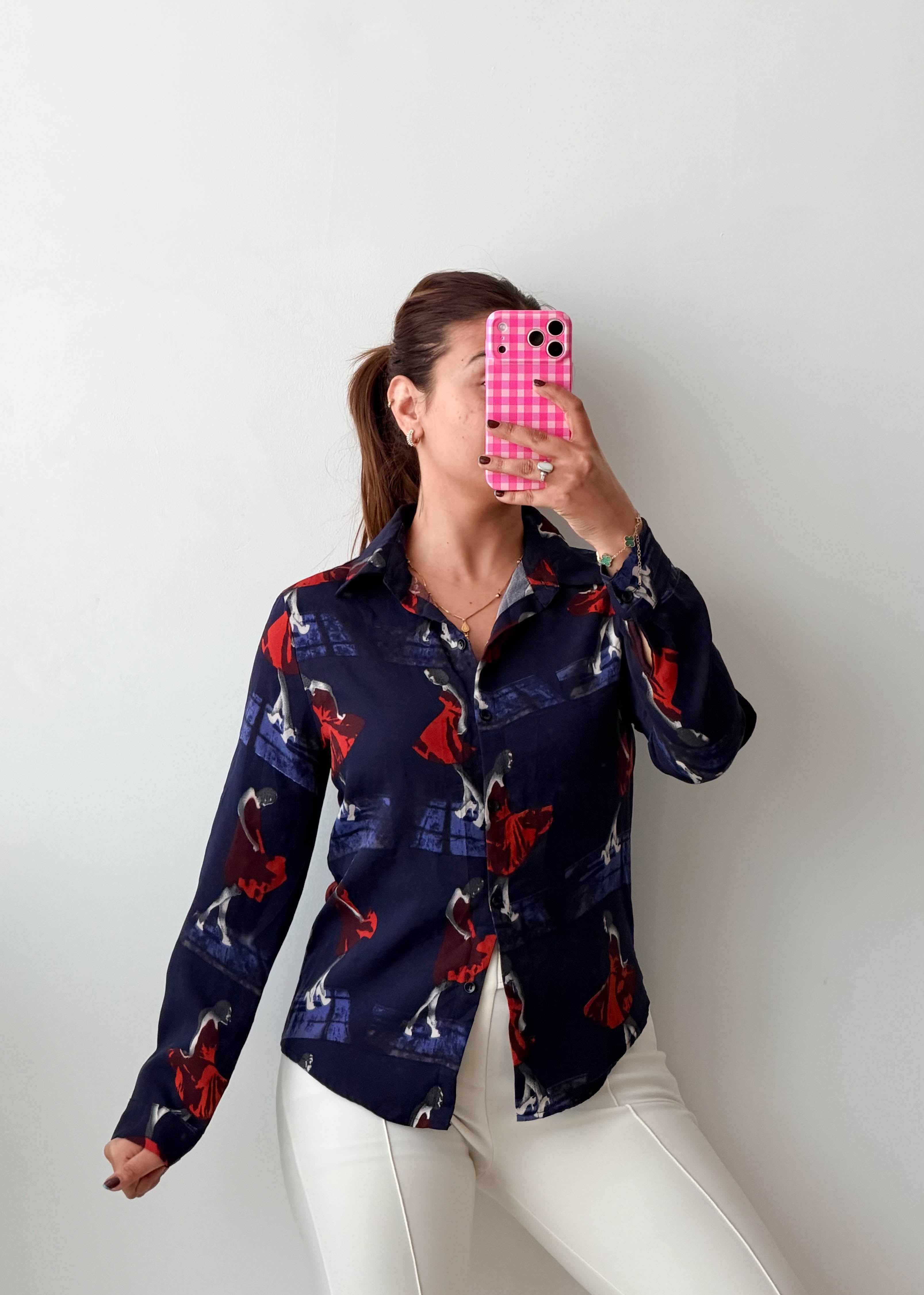 Size XS-S Navy Abstract Print Shirt Top