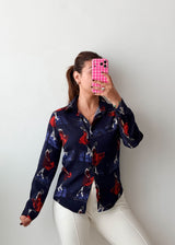Size XS-S Navy Abstract Print Shirt Top