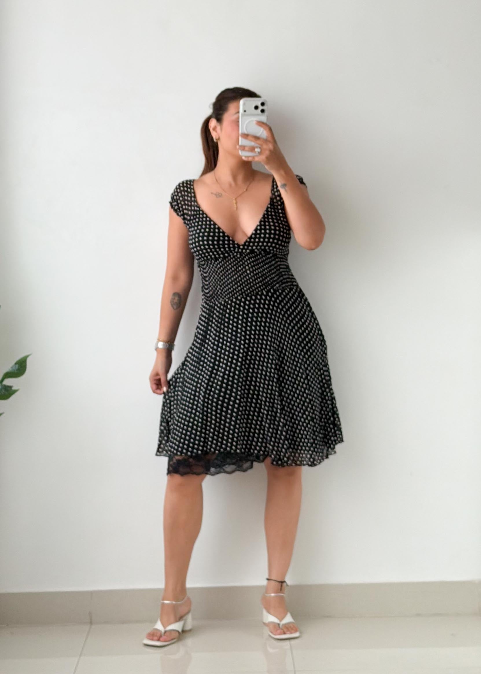Size XS-S Black Polka Dot Fit & Flare Dress