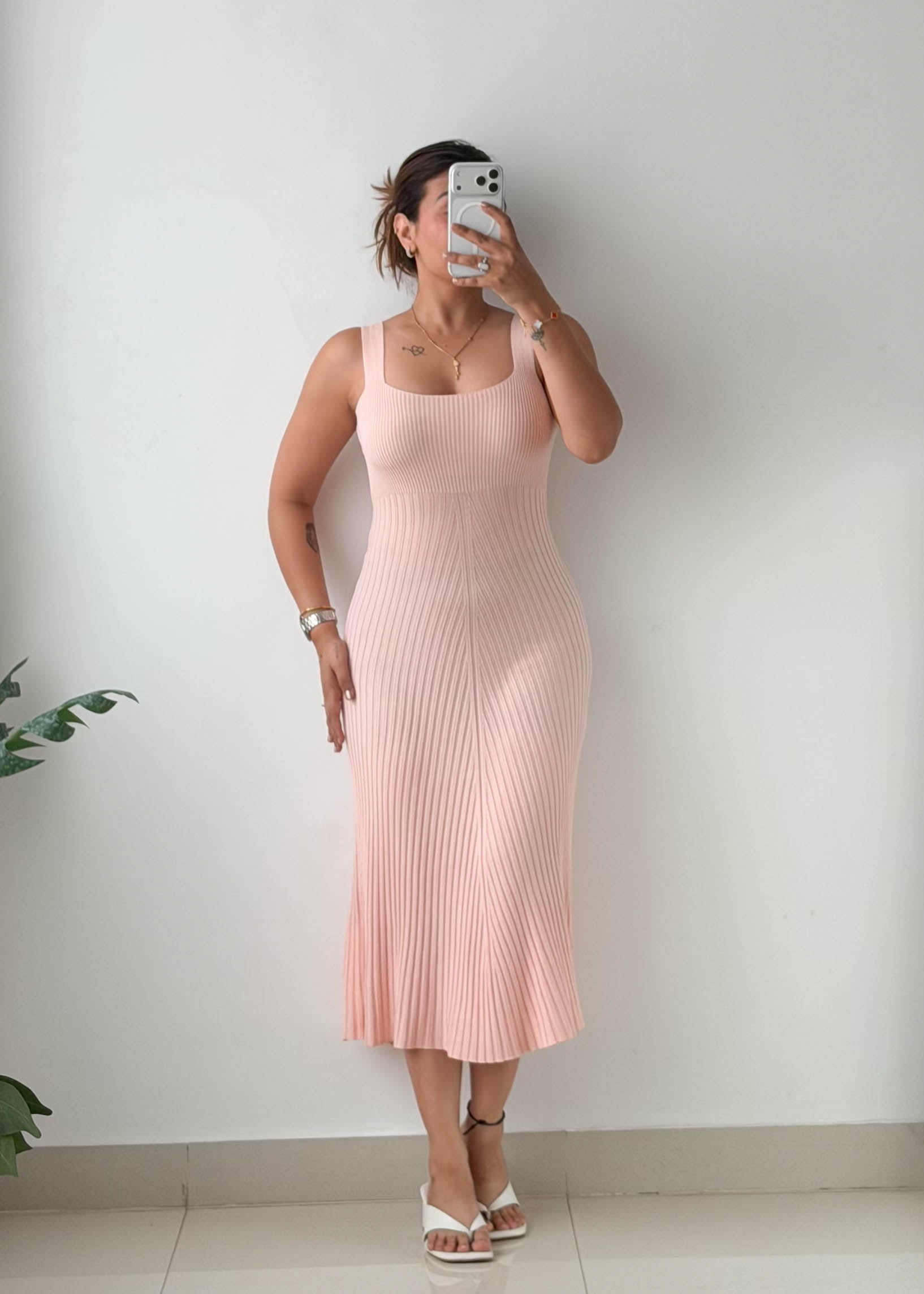 Size XS-S Blush Pleated Rib Knit Maxi Dress