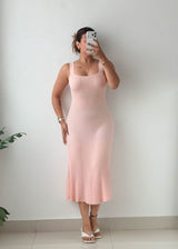 Size XS-S Blush Pleated Rib Knit Maxi Dress