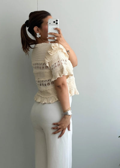 Size S-M, Cream Ruffle Lace Top - Closet by Payal