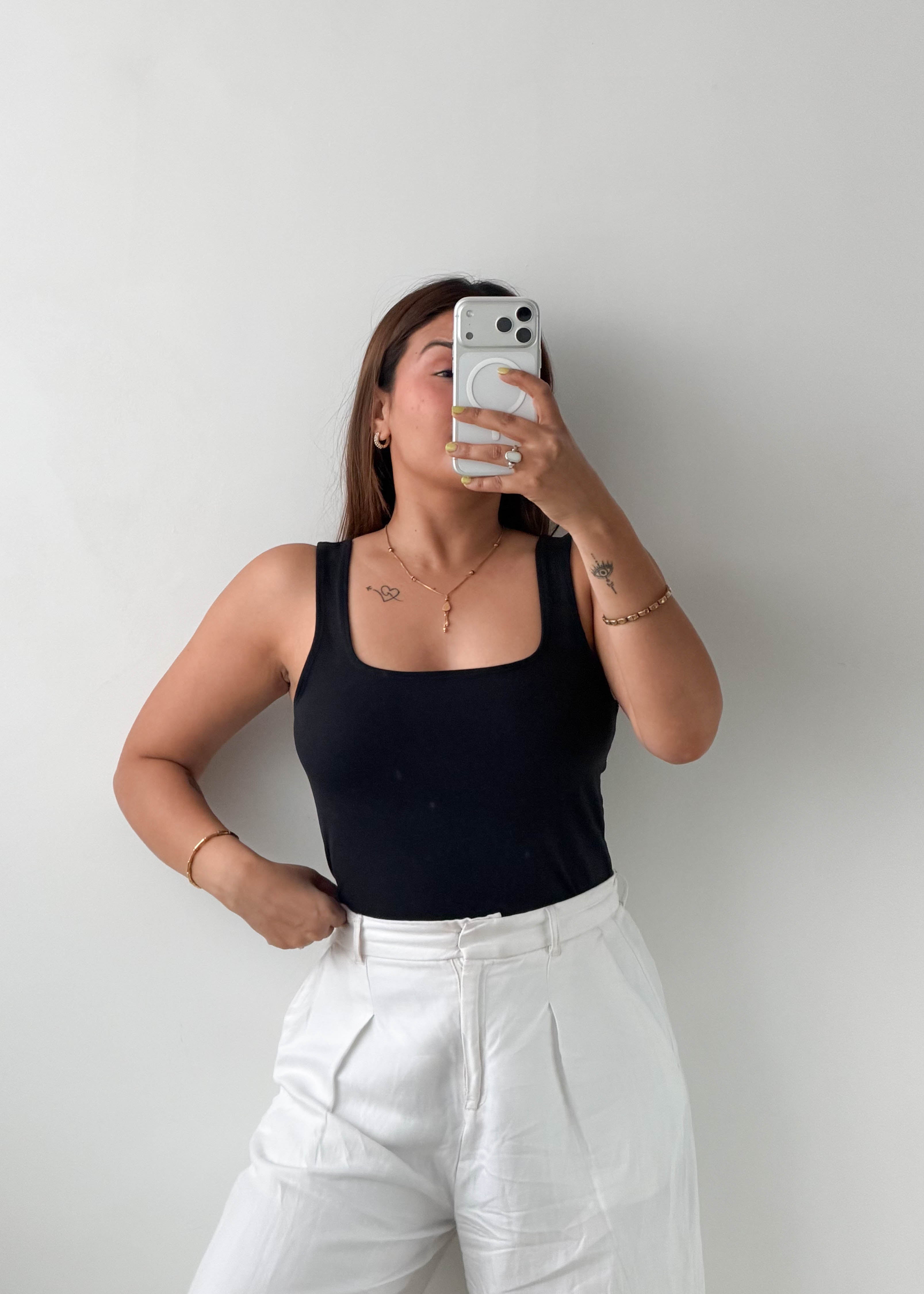 Size L Black Square Neck Bodysuit