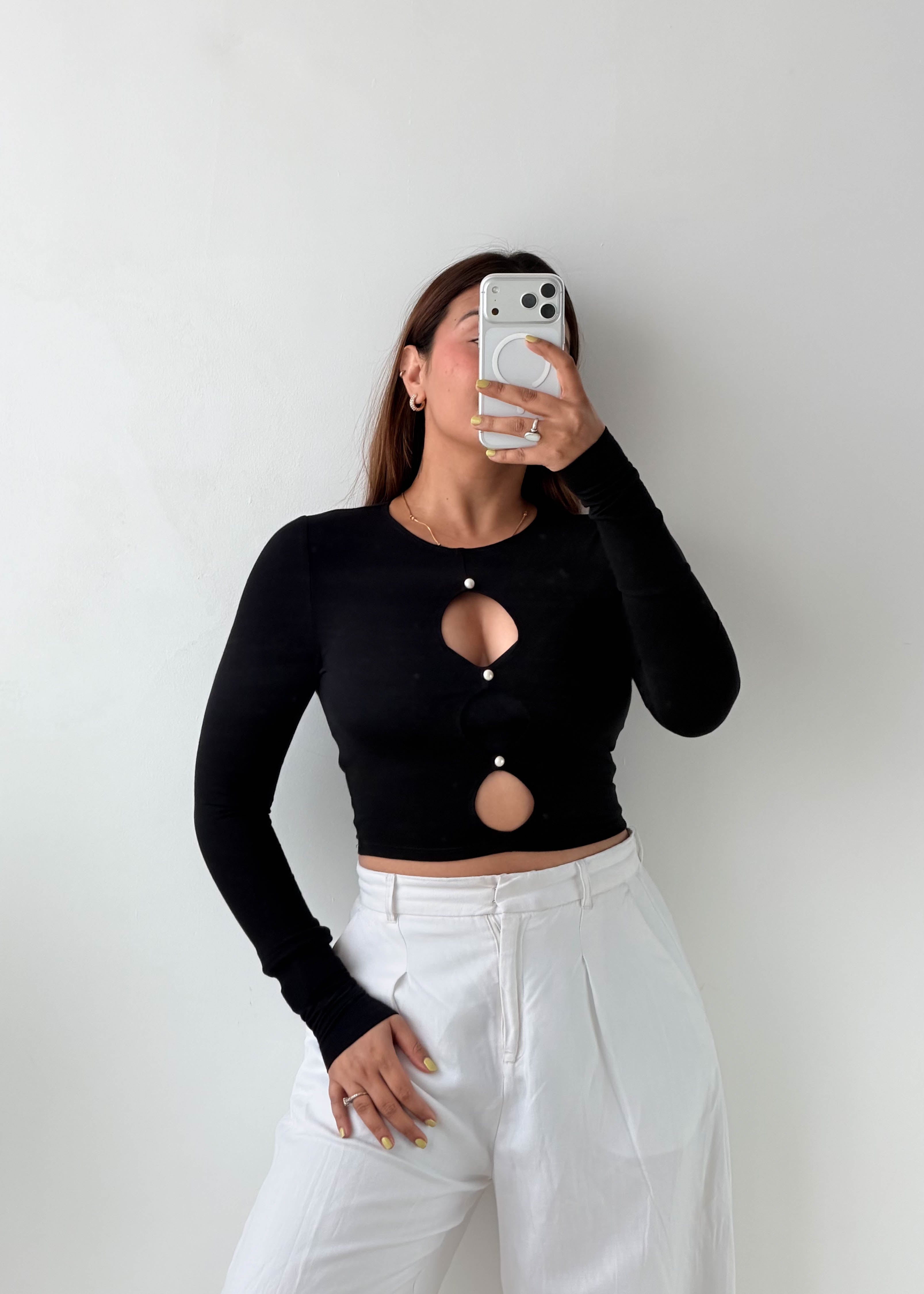 Size XS-S Black Dual Cut-Out Crop Top