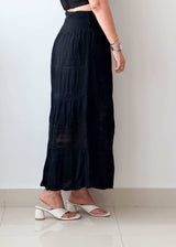 Waist 32-34 Black Tiered Maxi Skirt