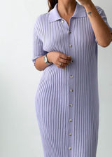 Size L-XL Lilac Ribbed Polo Midi Dress