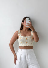 Size XS-S Cream Daisy Crochet Top