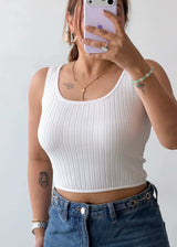 Size M-L, White Ribbed Tank Top