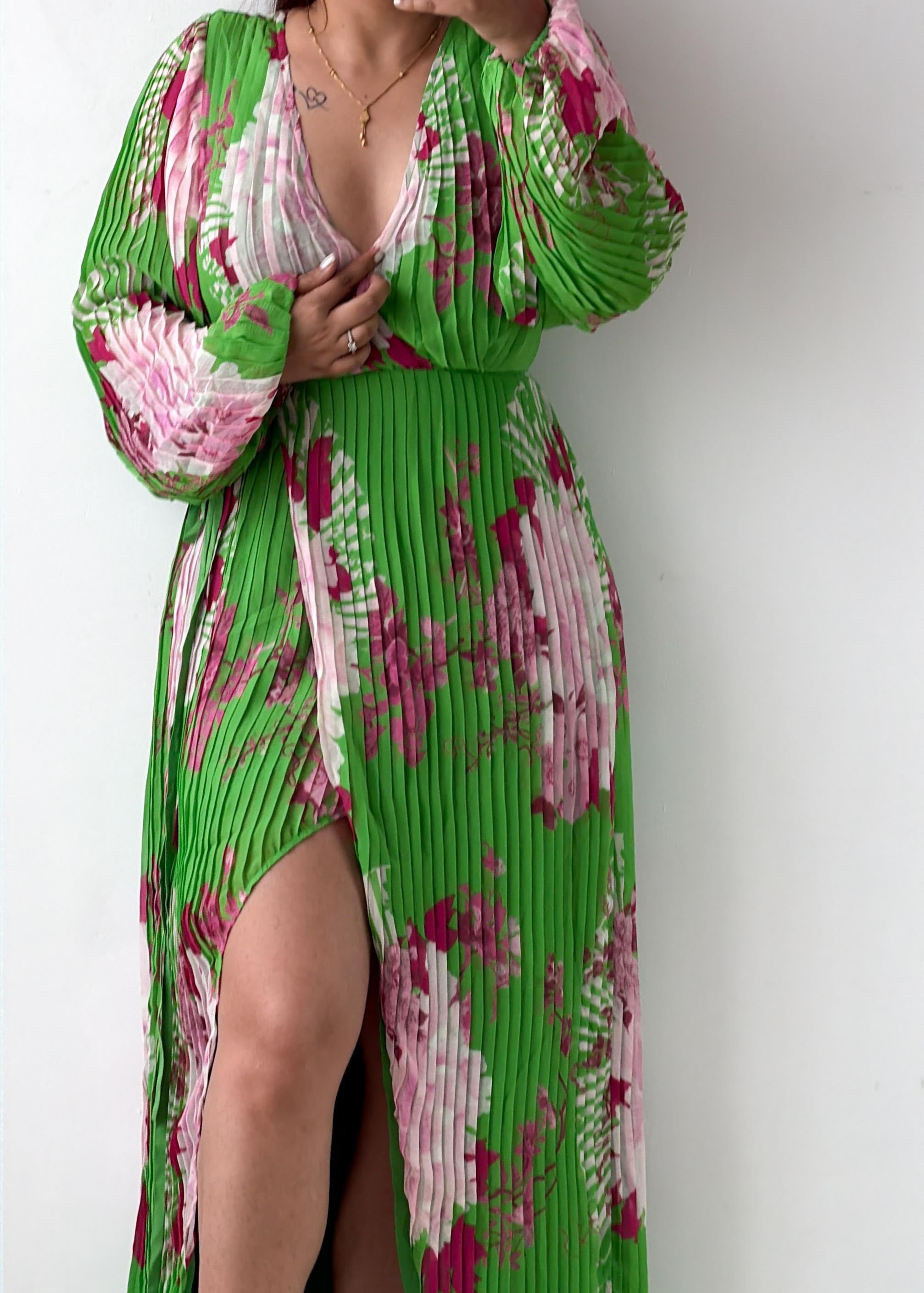 Size XS-S Green Floral Print Maxi Dress