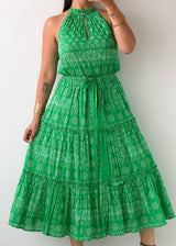 Size S-M Green Printed Tiered Maxi Dress