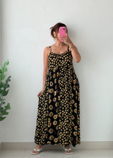 Size M-L Black Floral Maxi Dress