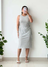 Size M-L, White & black Stripe Side Tie Midi Dress - Closet by Payal