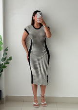 Size S-M Black & White Striped Knit Midi Dress