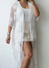 Size L-XL, White Crochet Cover-Up Dress