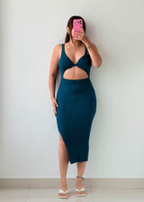 Size XS-S Teal Cut-Out Knit Midi Dress
