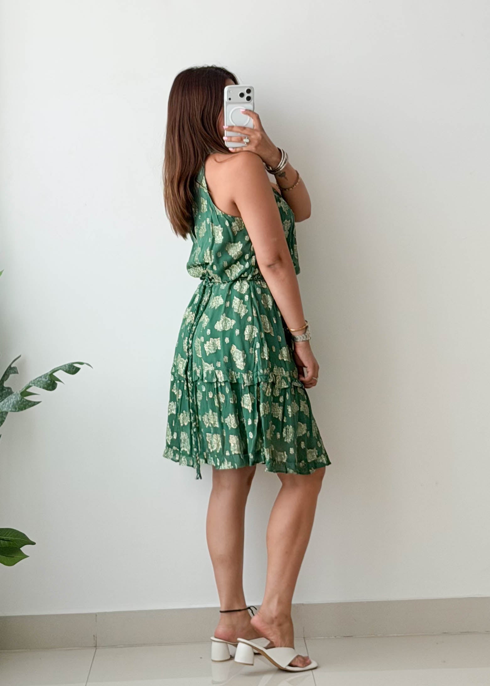 Size M-L Green Floral Halter Mini Dress