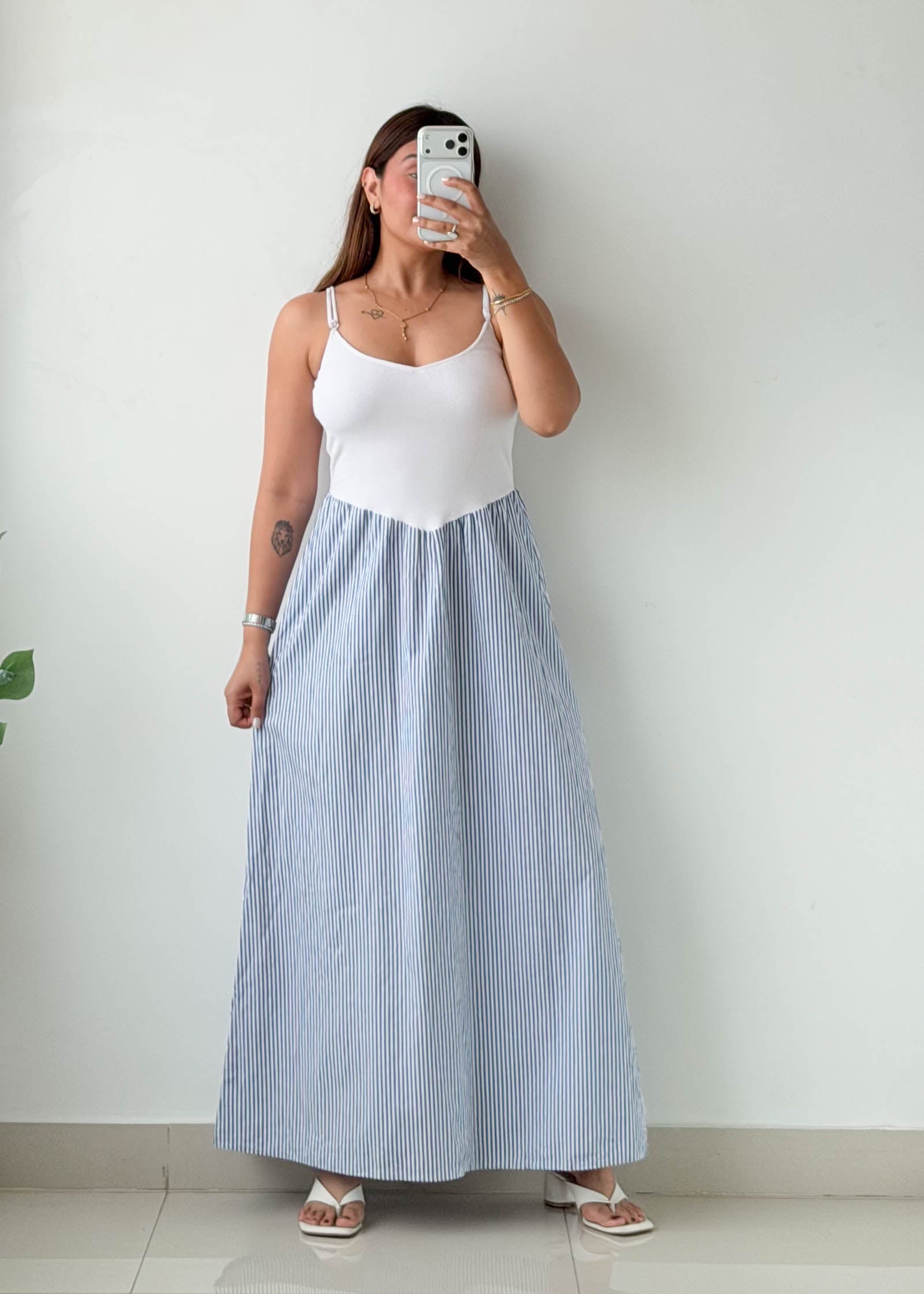Size XS-S White Blue Striped Maxi Dress