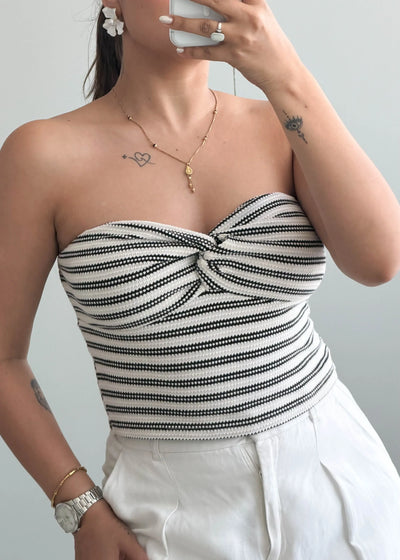 Size S-M, Black & White Stripe Strapless Crop Top - Closet by Payal