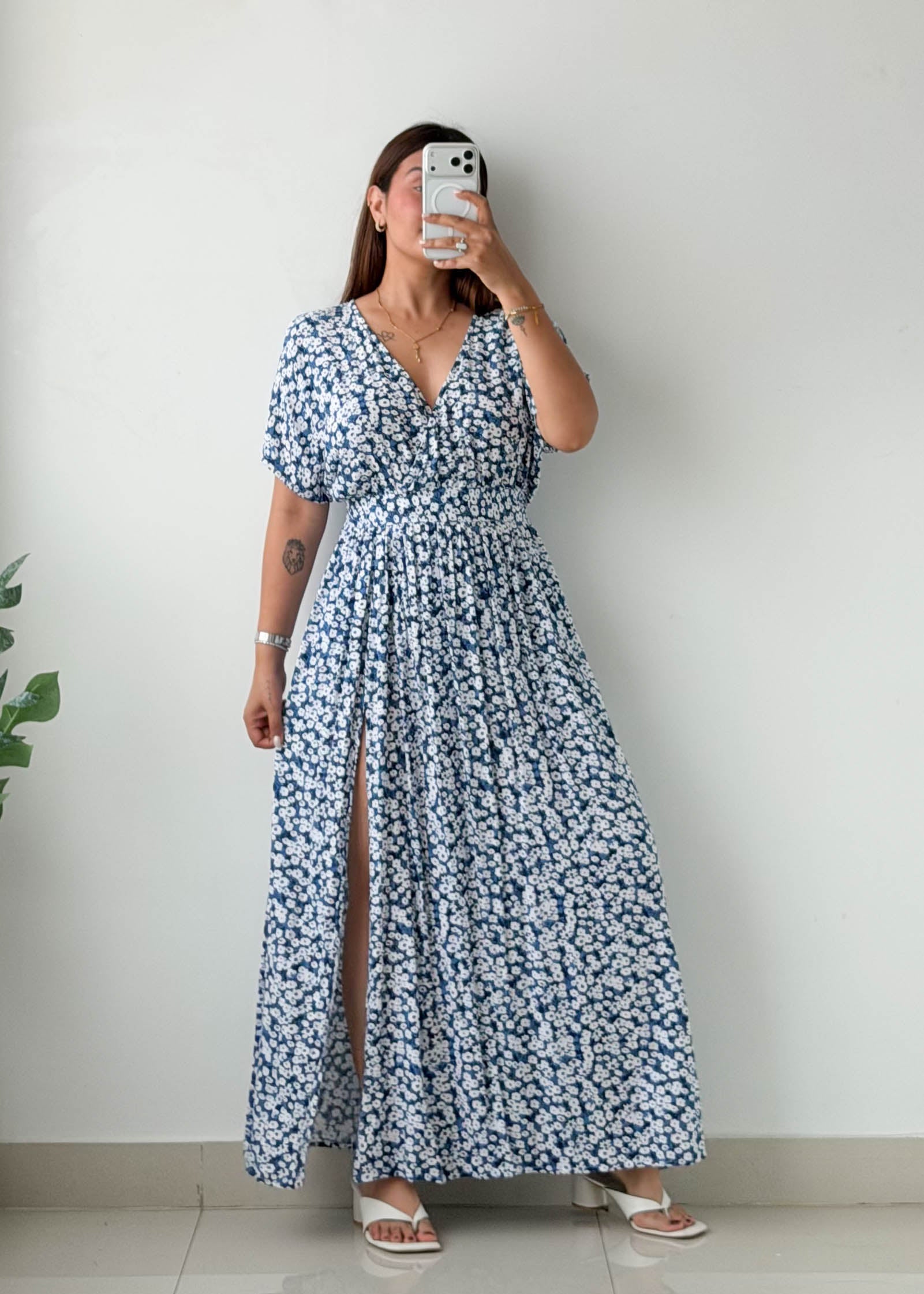 Size M-L Blue Floral Maxi Dress