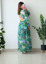 Size M-L, Green Floral Maxi Dress
